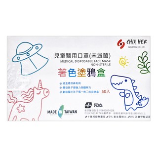 CHACER 佳和口罩 動物派對系列 幼童平面醫用口罩, 寶寶藍, 1盒, 30片