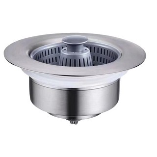 不鏽鋼按壓水槽過濾器 H款 10.8 x 5.5cm，有效過濾殘渣、防止堵塞，輕鬆按壓儲水排水, 1入, 1個