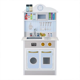 TEAMSON 小廚師馬德里木製廚房玩具 調味罐X2 仿真水龍頭 仿真瓦斯爐, 藍色 + 白色, 26.04 x 45.72 x 88.26cm, 1個