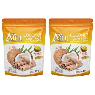 AROI 榴槤風味椰子捲 2包 80g 泰國 椰奶 酥脆 餅乾 零食