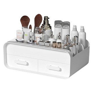 MF商店 設計款多用途辦公用品抽屜式化妝品收納盒, 1個, 白色
