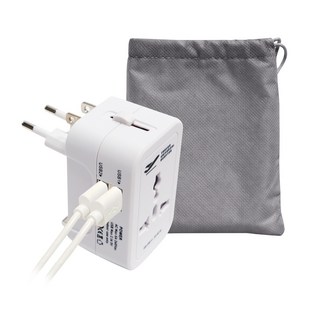 홈플래닛 해외 여행용 멀티 어댑터 USB 2포트 + 파우치 세트, 1세트