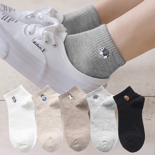 Socks Panda 女款可愛動物刺繡點綴鬆緊帶襪子5雙組