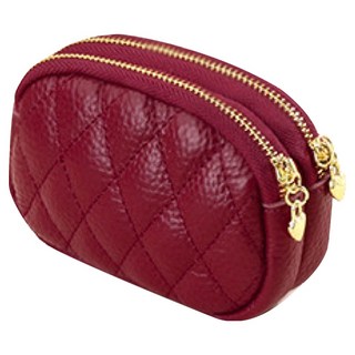 LIKEHOUSE 女款 真皮頭層牛皮菱格紋雙拉鍊零錢包/小錢包 LH807