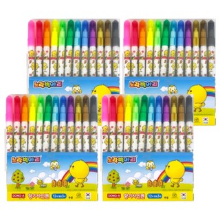 DONG-A 黃色小雞香氣簽字筆 12色, 4盒, 混和顏色