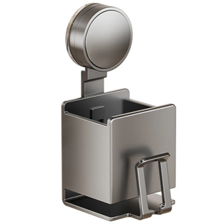 費歐家 吸盤式太空鋁牙刷置物架 + 漱口杯, 1套, 槍灰色