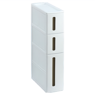 三層窄櫃 夾縫收納櫃 PP材質 多層收納 大容量抽屜, 34.3 x 14 x 62.5cm, 白色, 1個