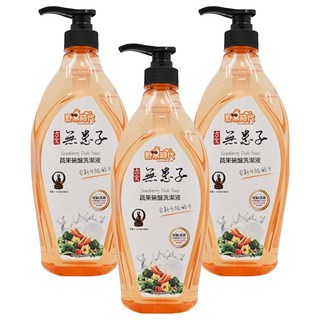 SOAPBERRY 古寶無患子 蔬果碗盤洗潔液, 植物性泡沫，溫和不傷手，有效去除蔬果上的農藥殘留，不含漂白劑和螢光劑, 1kg, 3瓶