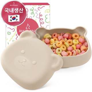 AttiRabbit 幼兒用小熊吸盤碗 450ml, 奶油米, 1個