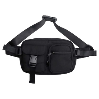E.City 日式雙袋休閒方腰包胸包, 防潑水尼龍材質, 26 x 15 x 5cm, 黑色
