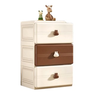 加厚抽屜式 臥室床頭兒童衣櫃 45面寬 可愛兔 3層, 奶油白