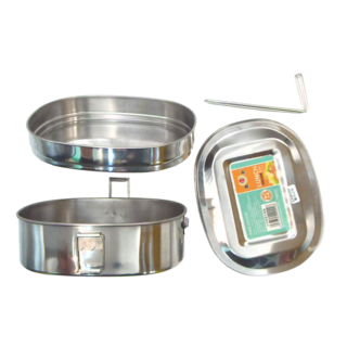 加大雙層不鏽鋼隔層便當盒 800ml容量, 1個, 銀色