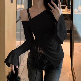 LUNA GIRL 女款Ed不對稱露肩T恤 L25FT070807