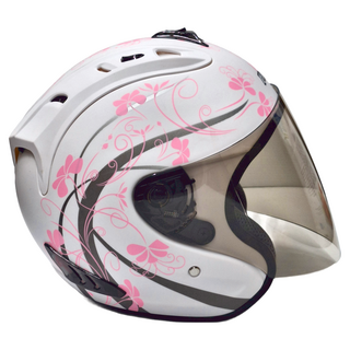 普通型露臉式機車防護頭盔 含一層護目鏡 R3-A6, 白粉花色