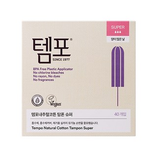 템포 내추럴코튼 탐폰, 1개, 40개입, 슈퍼