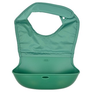 OXO tot 隨行好棒棒圍兜 柔軟矽膠大口袋 可捲起收納, 森林綠, 1個, 1件