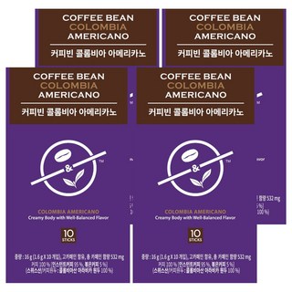 The Coffee Bean 哥倫比亞美式咖啡隨身包, 1.6g, 10入, 4盒