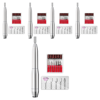 鋁合金便攜電動美甲機 附金屬打磨器 5個 銀色 美甲工具套裝