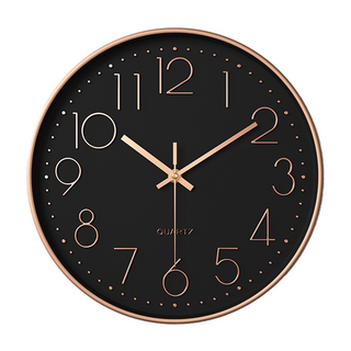 北歐風靜音時鐘, 黑底玫瑰金 + 玫瑰金字體, 1個