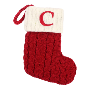 聖誕紅刺繡字母聖誕襪, 字母C, 針織棉材質, 聖誕節裝飾, 18 × 14cm, 1個