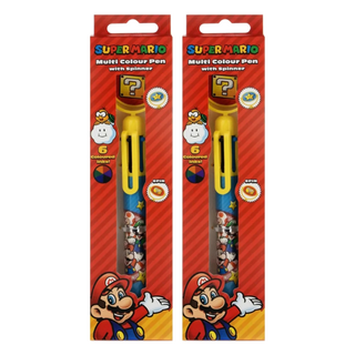 PYRAMID INTERNATIONAL 瑪利歐 轉轉多色筆, 附帶旋轉頂部, 無敵星 + 問號磚, 2支