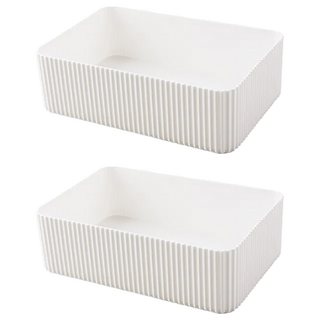 E.dot 簡約直紋雜物文具收納盒 桌面收納, 大號 20 x 14 x 6cm, 白色, 2個