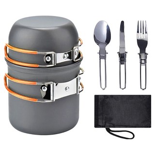 阿莎&布魯 戶外露營可折疊餐具組 (二鍋 + 刀 + 叉 + 匙 + 收納袋) 輕巧便攜 滿足多樣烹飪需求, 1組