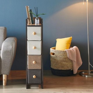 Home&Me 抽屜櫃 20cm 窄身收納櫃 夾縫櫃, 黑色 + 白色 + 棕色, 4層