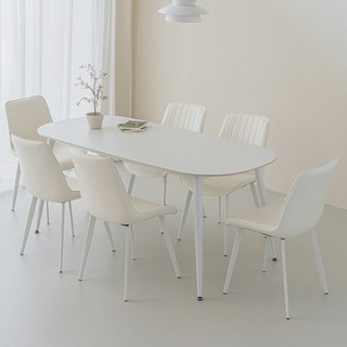 퍼리든 도프트 타원 세라믹 식탁 + 의자 세트 6인용 1800 방문설치, 올화이트 + 화이트, 일반의자 6