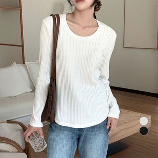 아피나르 여성용 도톰 골지 스쿱넥 긴팔 티셔츠