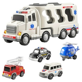 PLAYFUL TOYS 頑玩具 聲光運輸車 附小車 4個, 白色 + 黑色 + 紅色, 1組