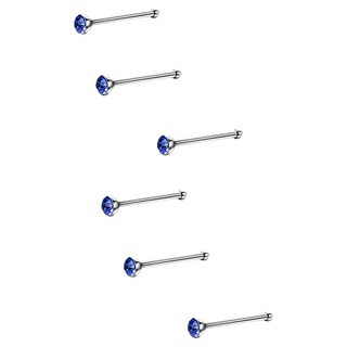 耀眼美人 迷你鋯石養耳棒醫療鋼/鈦鋼耳環 Set 6, 藍寶
