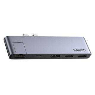 綠聯 MacBook集線器 USB3.0x2+USB-C+PD+4K HDMI+Thunderbolt3 RJ45 Gigabit PRO, 銀灰色, 1個
