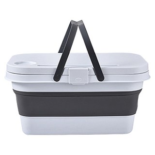 戶外露營可折疊野餐提籃 16L桌箱一體大容量收納箱, 白色 + 灰色, 1個, 1層