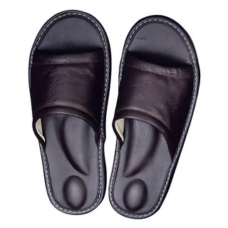 真皮頭層牛皮 防滑厚底氣墊 室內拖鞋, 28, 深棕, 1雙