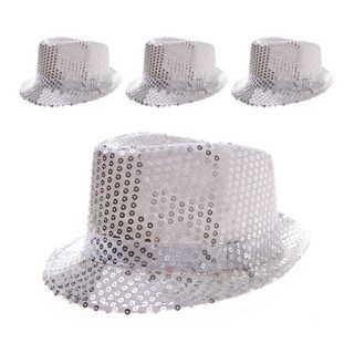 派對工具 亮片紳士帽, 4個, 銀色