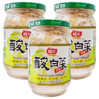 龍宏 LONG HOME 酸白菜, 天然發酵, 無添加防腐劑和漂白劑, 全素, 適用於火鍋湯底、炒肉絲和包水餃, 370g, 3罐