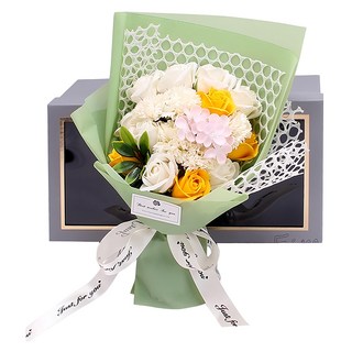 香皂花禮盒 19朵 玫瑰13朵 + 康乃馨5朵 + 绣球 + 小卡 300g, 奶白色, 1盒