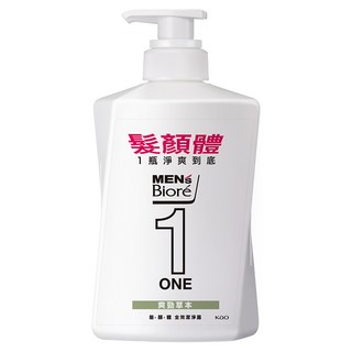 MEN's Biore ONE 髮顏體全效潔淨露 爽勁草本 480ml, 1瓶