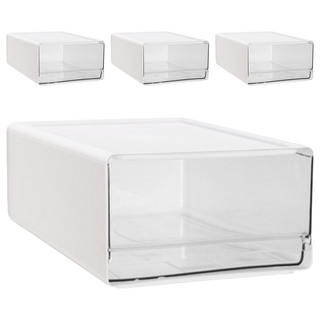 comet 家用透明抽屜多功能收納盒 中型, 白色, 4個