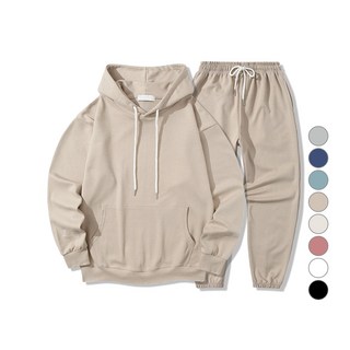 일루소 남녀공용 소프트 특양면 후드 티셔츠 + 밑밴딩 바지 트레이닝복 세트