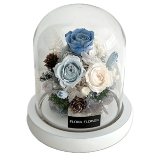 Flora Flower 迷你永生花夜燈, 10釐米直徑, 藍白植物系, 藍白植物