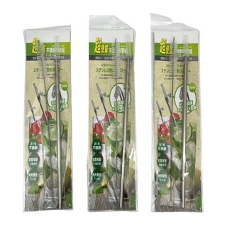 316不鏽鋼直吸管組 不鏽鋼吸管 + 矽膠吸頭 + 尼龍毛刷, 3組