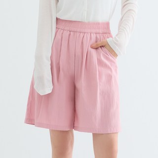 엘쏘 여성용 나일론 투핀턱 밴딩 A라인 와이드 반바지