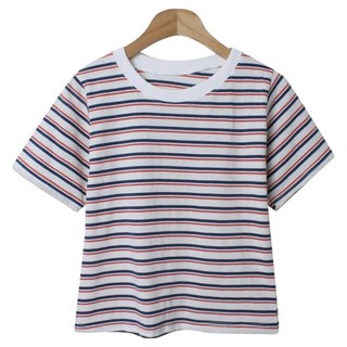 時尚黑 Jirabo 彩色條紋圓領短袖T恤 cpt16349k52