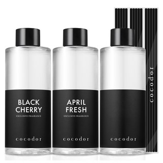 코코도르 디퓨저 리필액 + 리드스틱 5P, 베스트향1호(블랙체리+에이프릴프레쉬+퍼퓸시리즈 랜덤발송), 200ml, 3개