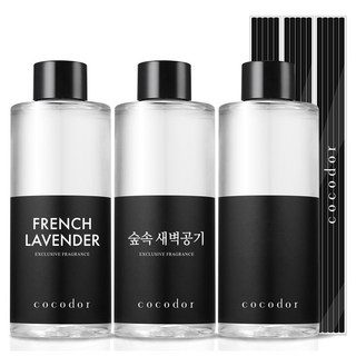 코코도르 디퓨저 리필액 + 리드스틱 5P, 베스트향3호(프렌치라벤더+숲속새벽공기+퍼퓸시리즈 랜덤발송), 200ml, 3개