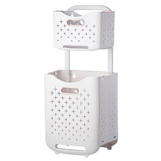 FAmILyLIFE 生活 拉桿式附輪可壁掛雙層分類洗衣籃 YG-161-GD 34.5 x 26 x 75cm 1.5kg 1個, 奢華金