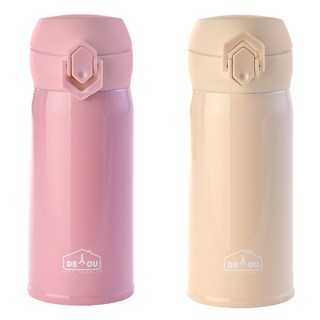 디유 비비드 2중 진공 원터치 보온병, 핑크 + 아이보리, 350ml, 1세트