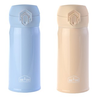 디유 비비드 2중 진공 원터치 보온병 2종 세트, 스카이 + 아이보리, 350ml, 1세트